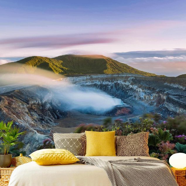 Papier peint panoramique ville Volcan Poás à l'aube