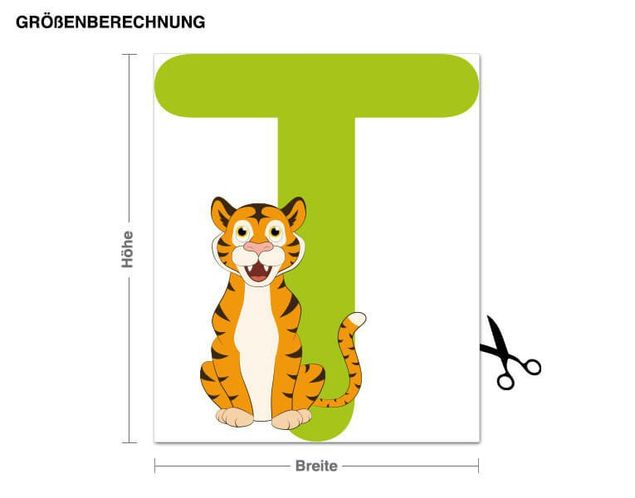 Déco chambre enfant ABC pour enfants - Lettre T avec Tigre