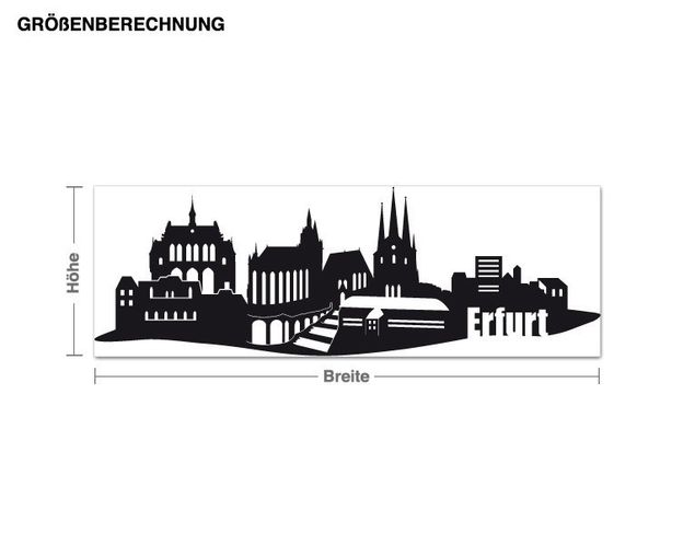 Sticker mural ville Silhouette urbaine d'Erfurt avec lettrage