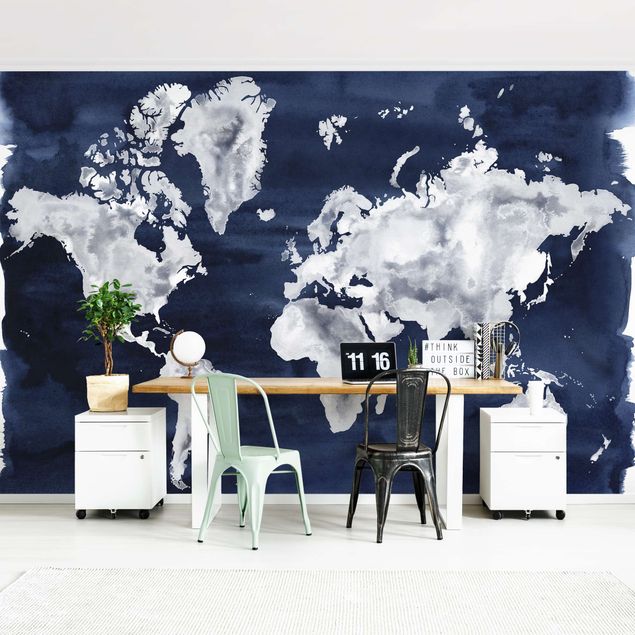 Papier peint carte du monde Carte du monde de l'eau foncé