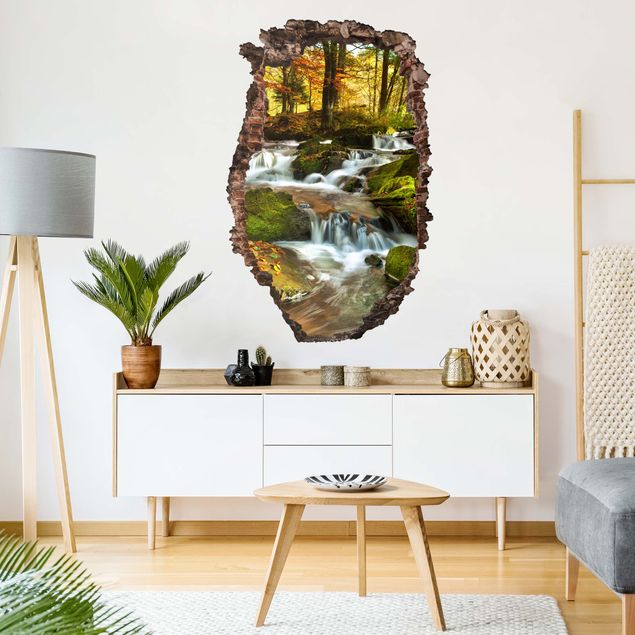 Sticker mural - Waterfall Forest In The Fall