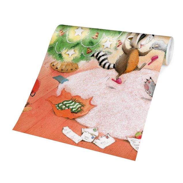 Papier peint animaux forêt Wassili le raton laveur - Le plus beau cadeau de Noël