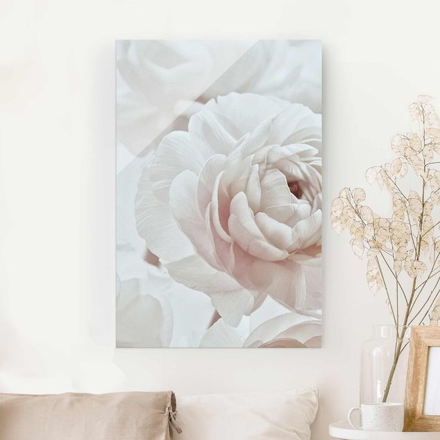 Tableaux en verre roses Fleur blanche dans un océan de fleurs