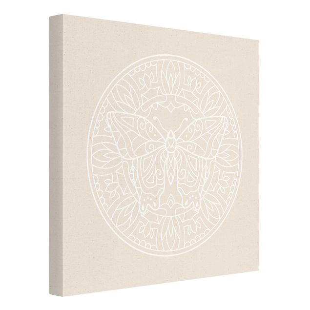 Tableaux muraux Lignes blanches - Mandala avec papillon