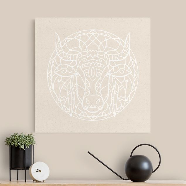 Tableau spirituel Lignes blanches - Mandala avec taureau