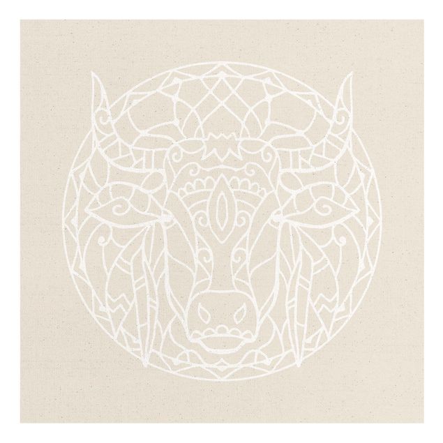 Toile murale Lignes blanches - Mandala avec taureau