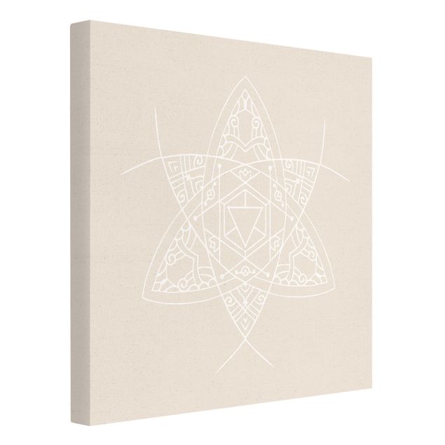Tableau sur toile naturel - White Lines - Mandala Triangle - Carré 1:1