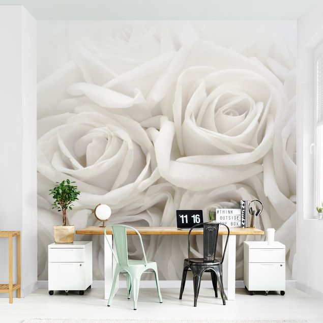 Papier peint fleurs White Roses