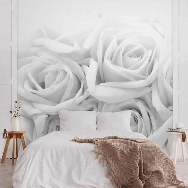 Papier peint floral Blanches noir et blanc
