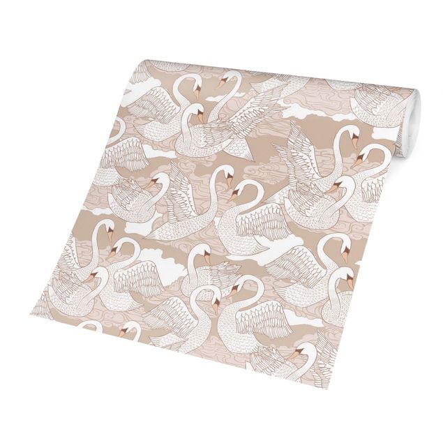 Tapisserie animaux White Swans On Beige