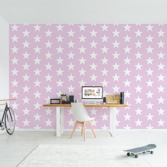 Papiers peints modernes White Stars On Light Pink