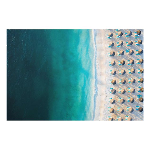 Tableaux moderne Plage de sable blanc avec parasols de paille