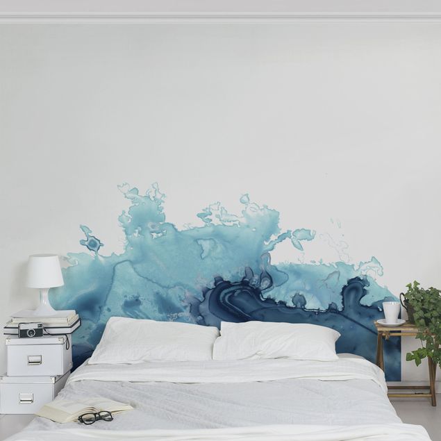 Papier peint panoramique Vague Aquarelle Bleu l