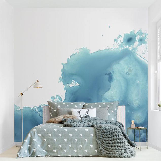 Papier peint panoramique Vague Aquarelle Turquoise II