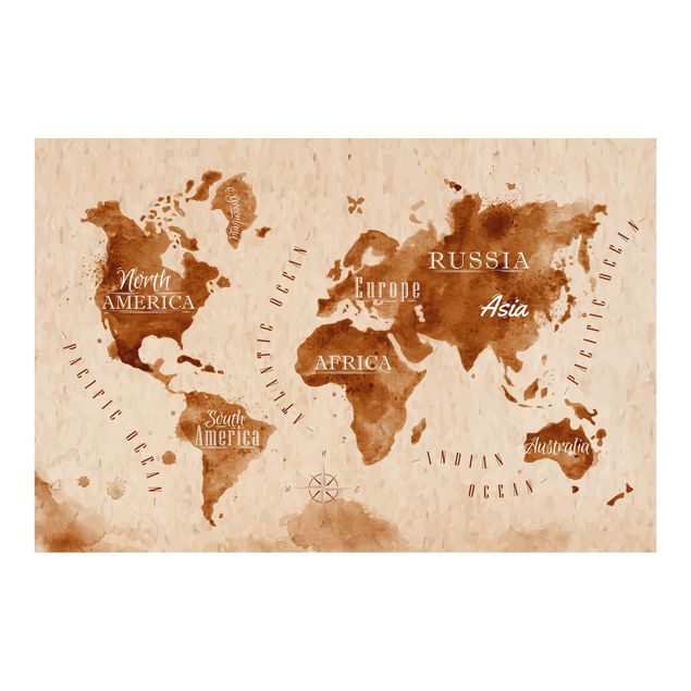 Papier peint - World Map Watercolour Beige Brown