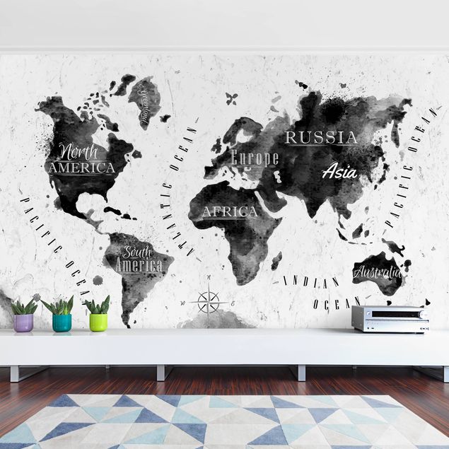 Papier peint panoramique carte du monde Carte du Monde Aquarelle Noir