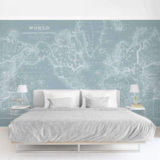 Papier peint carte du monde Carte du monde en bleu glacier