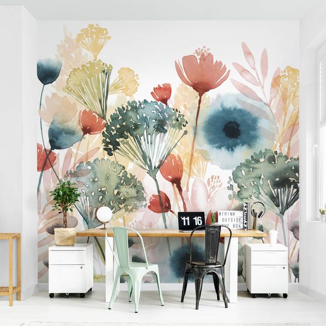 Papier peint maison de campagne Fleurs sauvages en été I