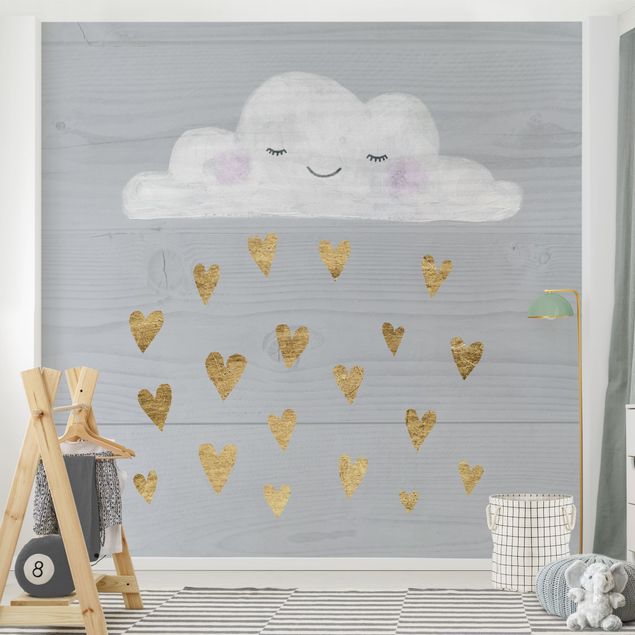 Papier peint ciel nuage Nuage avec cœurs d'or