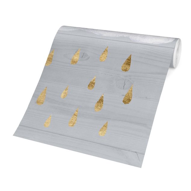Papier peint panoramique Nuage avec gouttes de pluie dorées
