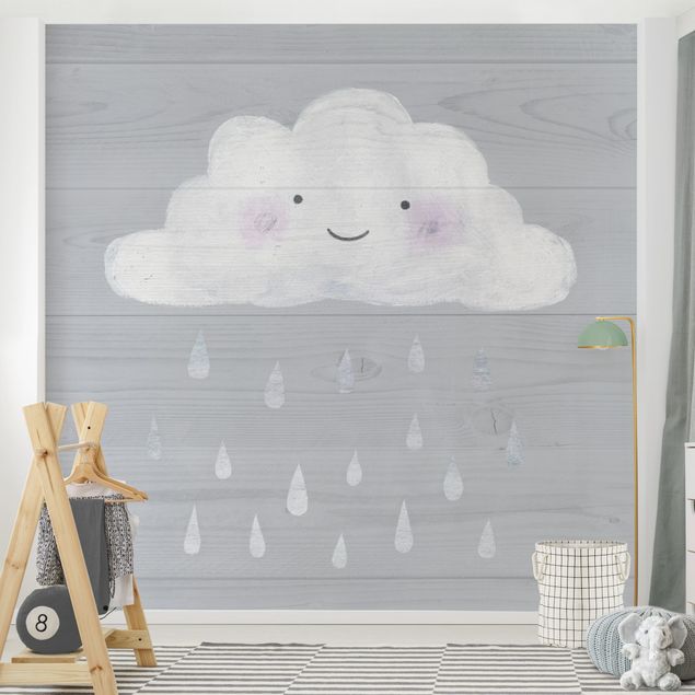 Papier peint ciel Nuage avec gouttes de pluie argentées