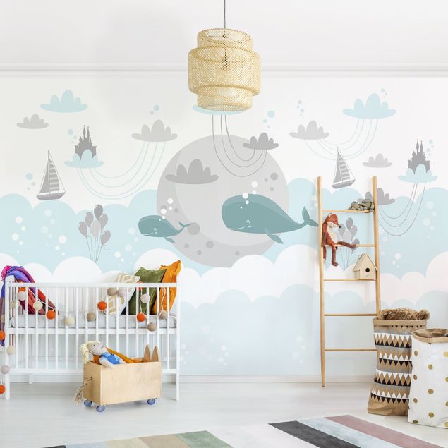 Déco chambre enfant Nuages avec baleine et château