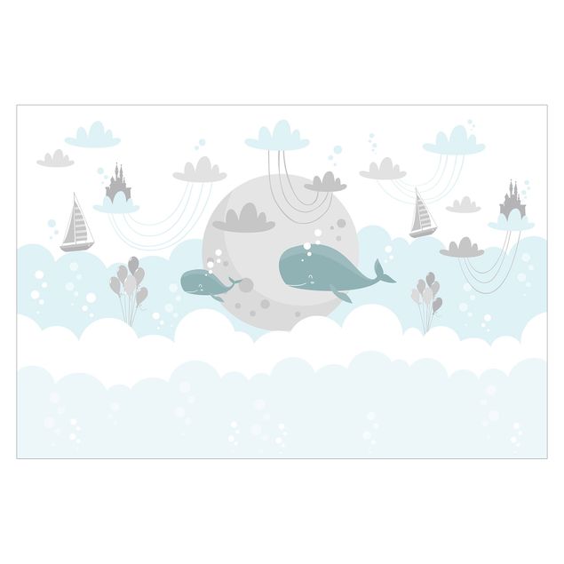 papier peint xxl Nuages avec baleine et château
