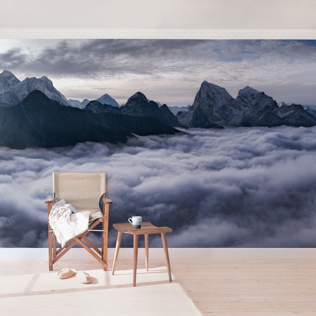 Papier peint noir et blanc Mer de nuages dans l'Himalaya
