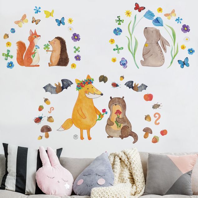 Sticker mural animaux Mr. & Mrs. Panda - Habitants de la forêt et petits amis