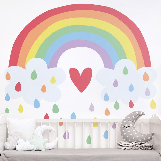 Décoration chambre bébé XXL cœur d'arc-en-ciel coloré