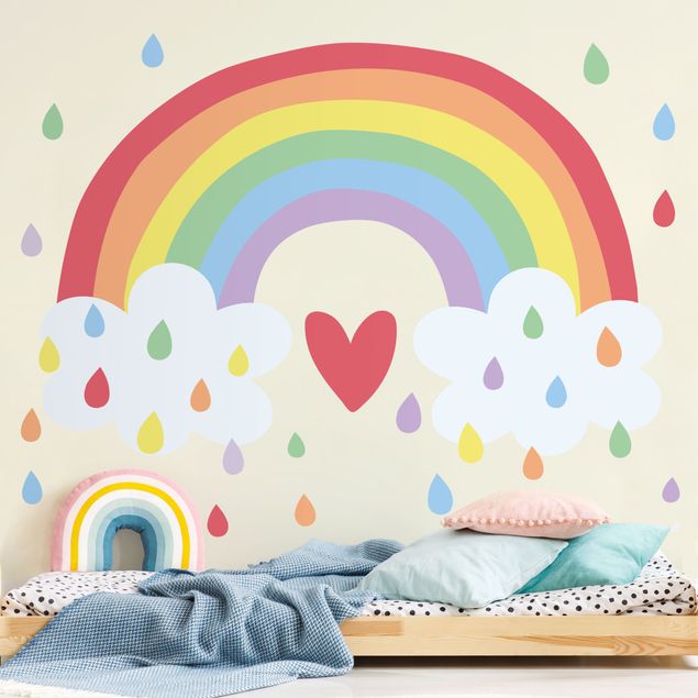 Sticker mural arc en ciel XXL cœur d'arc-en-ciel coloré