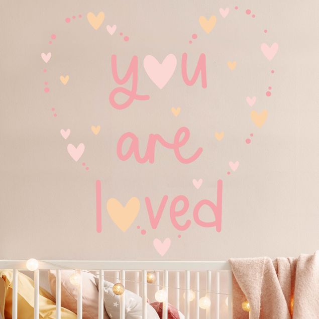 Stickers muraux phrase Cœur - You Are Loved Rose Clair