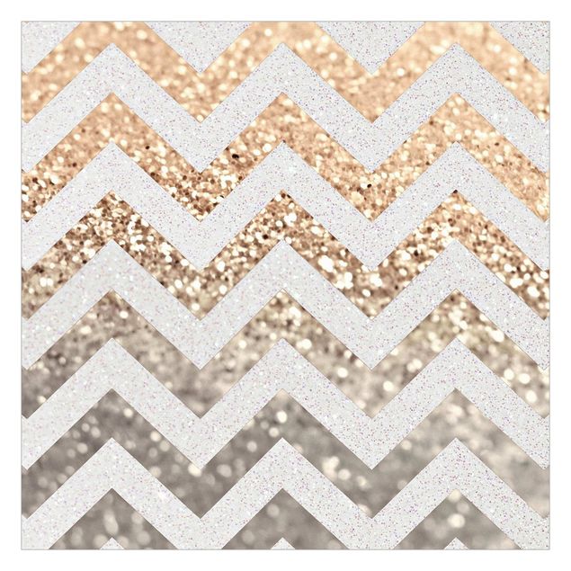 Papier peint gris Zigzag Lines With Golden Glitter and Silver