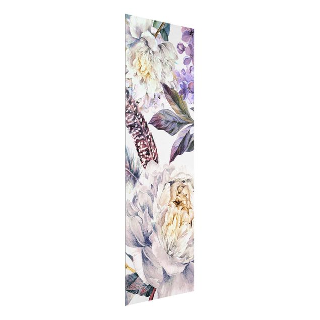Tableau moderne Motif floral délicat de plumes à l'aquarelle boho