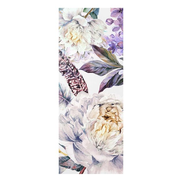 Tableau fleurs Motif floral délicat de plumes à l'aquarelle boho