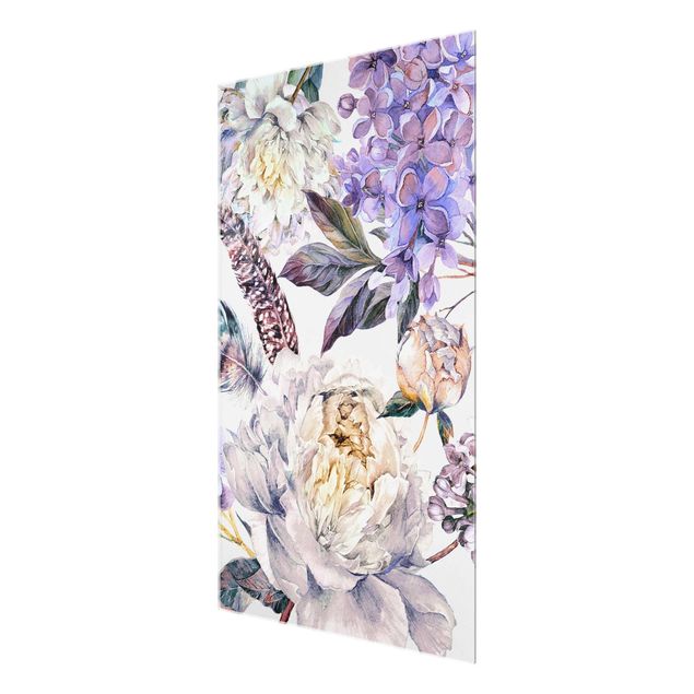 Tableau décoration Motif floral délicat de plumes à l'aquarelle boho