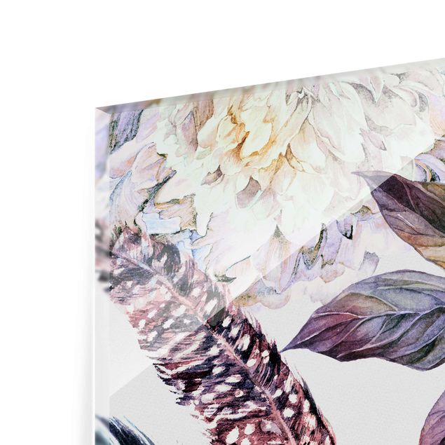 Tableaux en verre magnétique Motif floral délicat de plumes à l'aquarelle boho