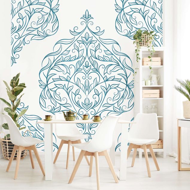 Papier peint à motifs Delicate Art Nouveau Pattern In Blue
