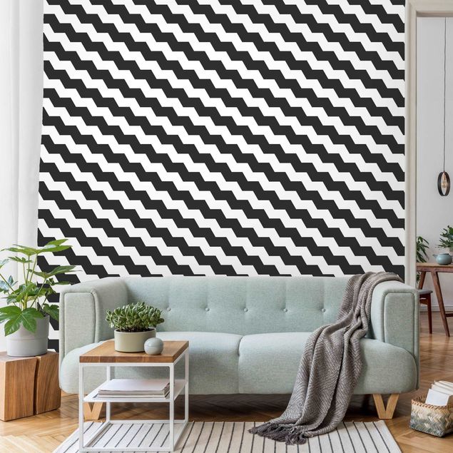 Papier peint moderne Motif géométrique en zigzag noir et blanc