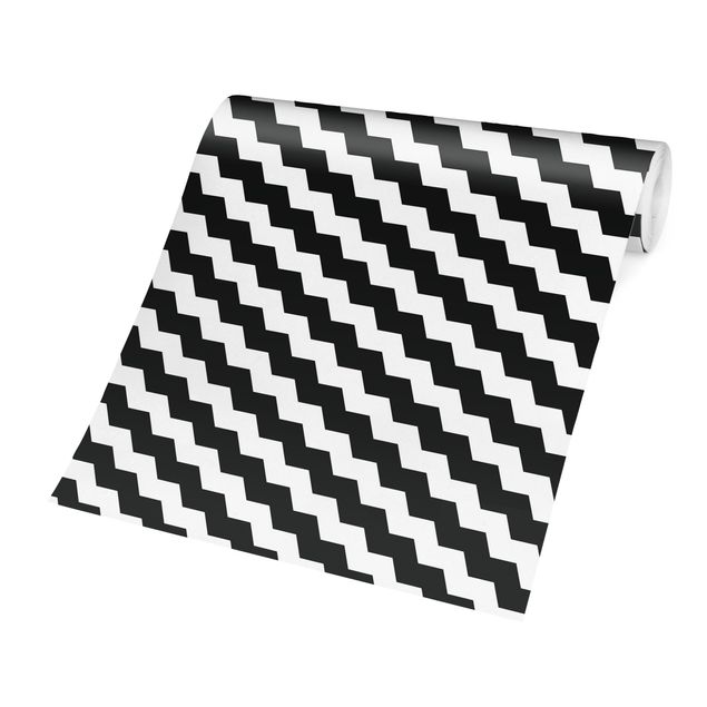Papier peint panoramique Motif géométrique en zigzag noir et blanc