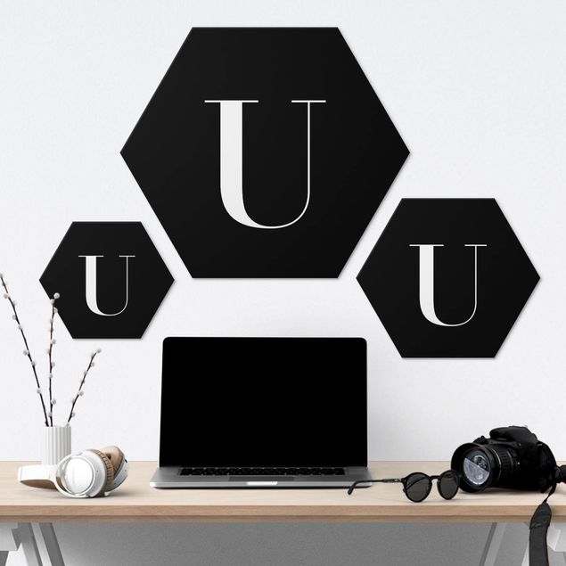 Hexagone en alu Dibond - Letter Serif Black U