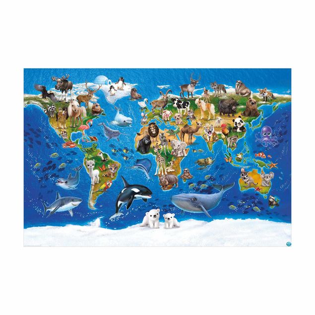 tapis carte du monde Animal Club International - World Map With Animals