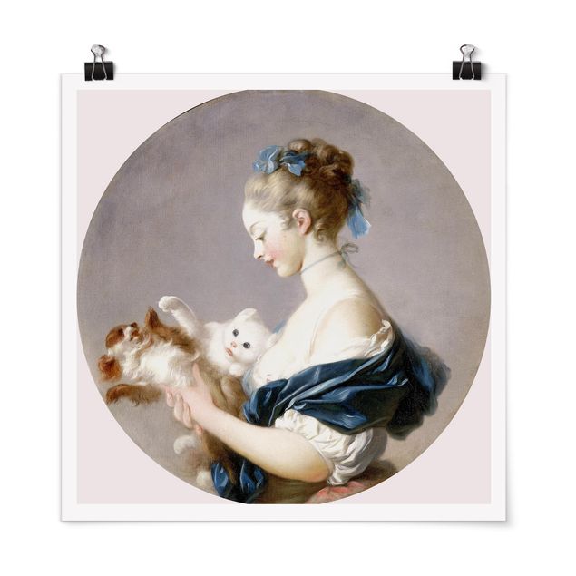 Tableau artistique Jean Honoré Fragonard - Fille jouant avec un chien et un chat