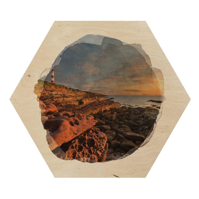 Tableaux muraux Aquarelles - Mer et phare de Tarbat Ness au coucher du soleil