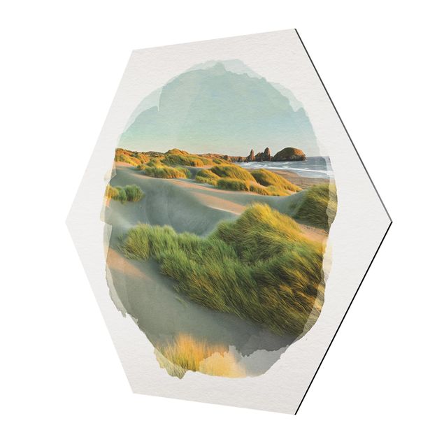 Tableau moderne Aquarelles - Dunes et herbes au bord de la mer