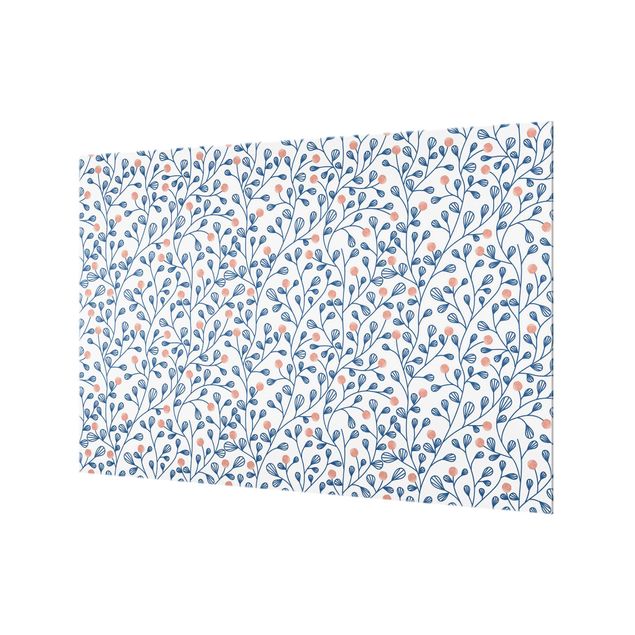 Fonds de hotte - Blue Plant Pattern With Dots In LIght Pink - Format paysage 3:2