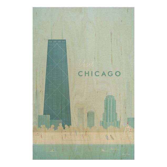 Tableau vintage bois Poster de voyage - Chicago