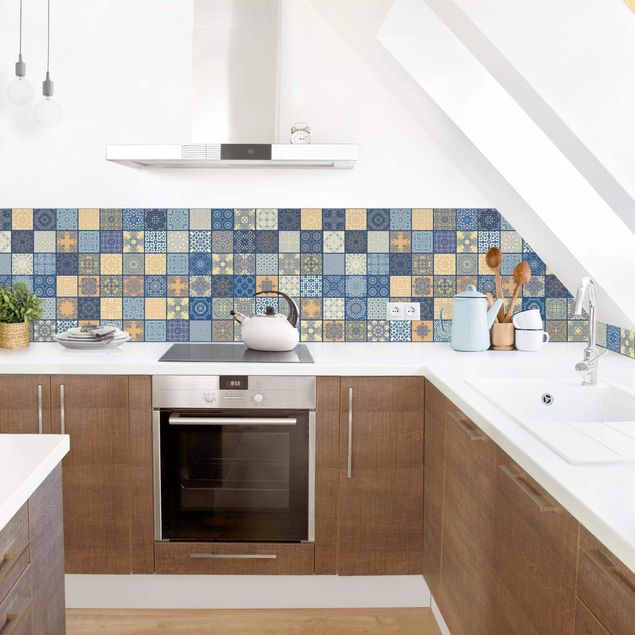 crédence imitation carreaux de ciment Sunny Mediterranian Tiles With Blue Joints II