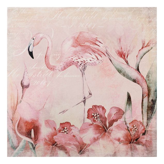 Tableaux moderne Collage Shabby Chic - Flamingo