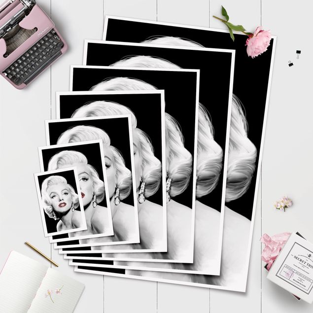 Poster noir et blanc - Marilyn With Earrings